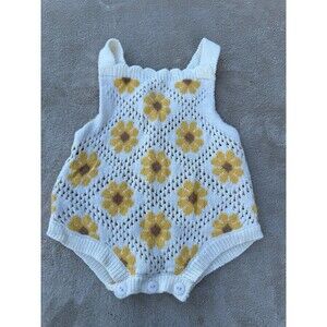Sleeveless Baby Sunflower Knit Crochet Romper 0-6M